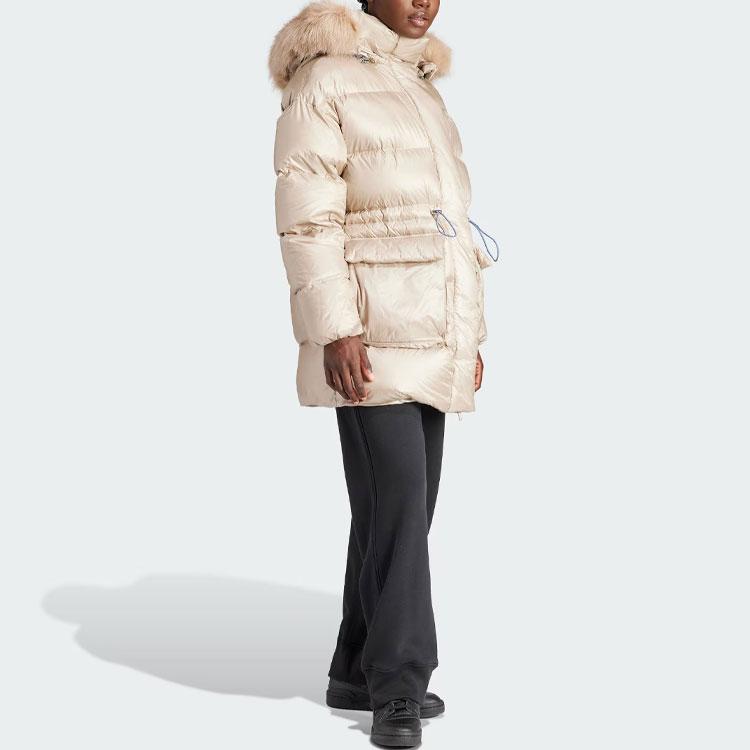 Adidas Originals Puffed Long Fur-Collared Down Jacket Women Outerwear Light-Khaki IR7116