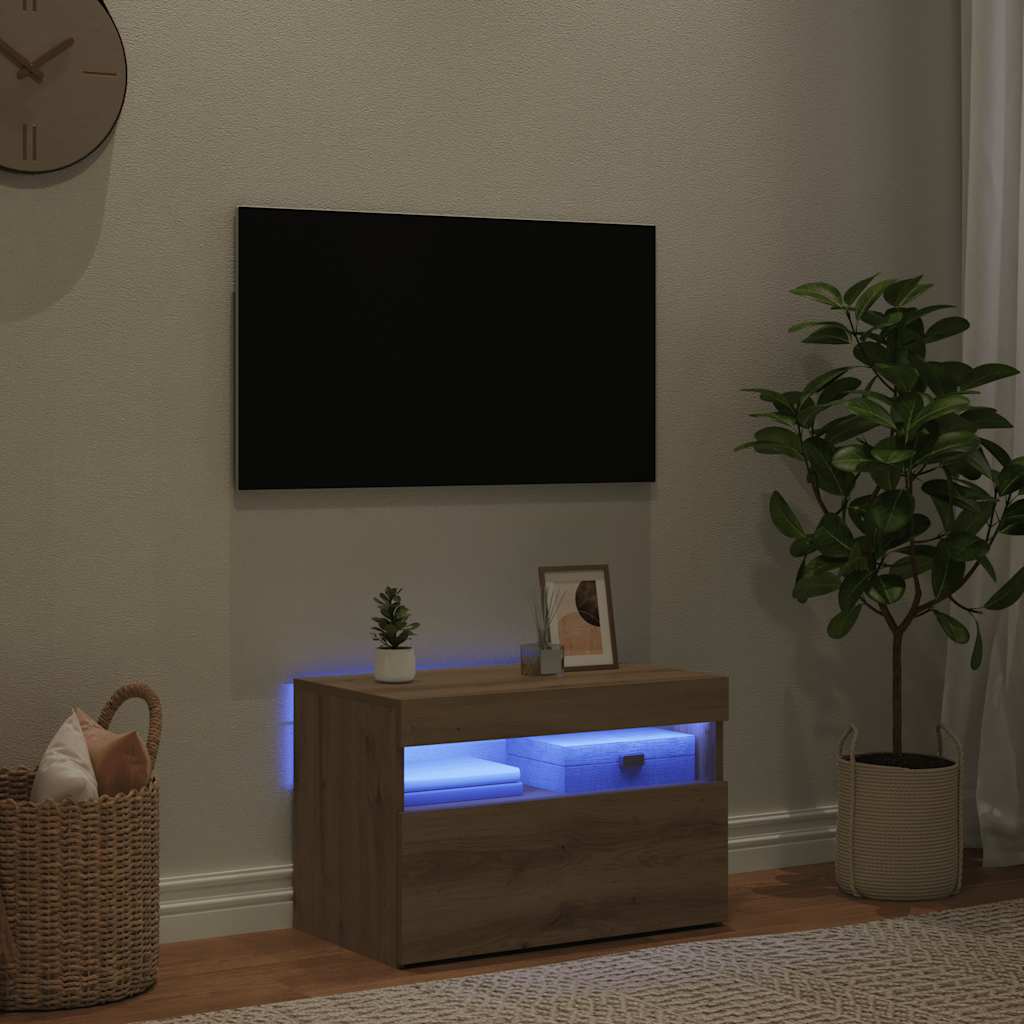 TV Stand with LED Lights Artisan Oak Finish 60 x 35 x 40 cm