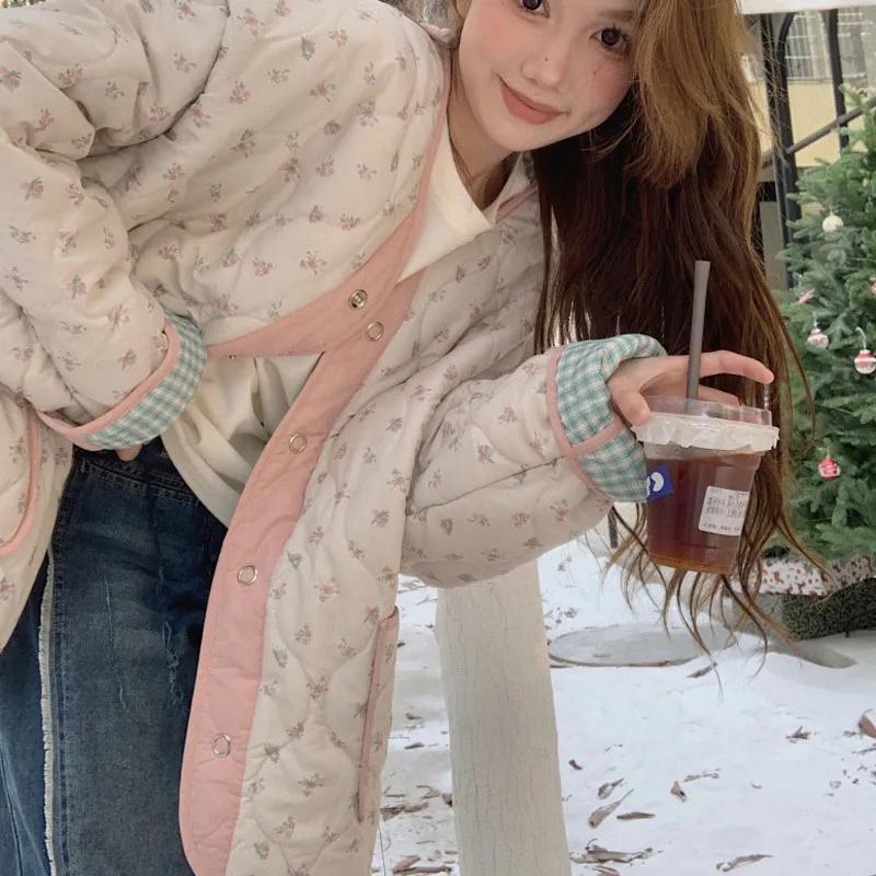 

Женский осенний повседневный двусторонний однобортный блейзер со стильным цветочным принтом и теплой изоляцией XXS розовый