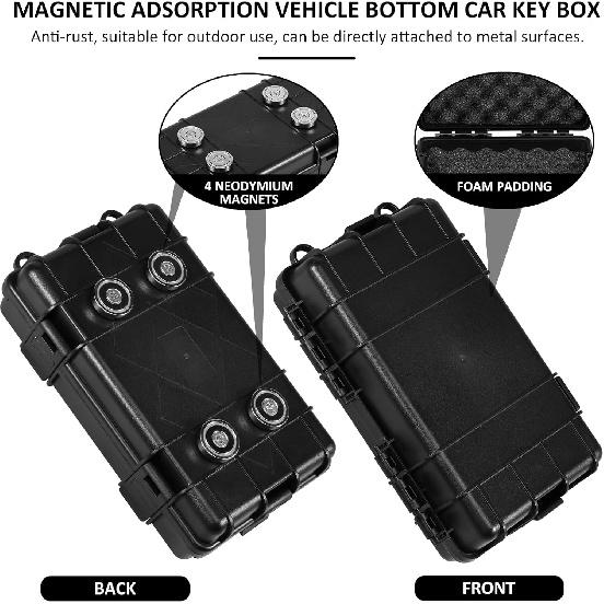Magnetic Key Box Under Car Vehicles, Hide A Key Magnetic Under Car Key Holder Spare Key Hider, Waterproof Hidden Key Holder Case for Outdoor Travel,