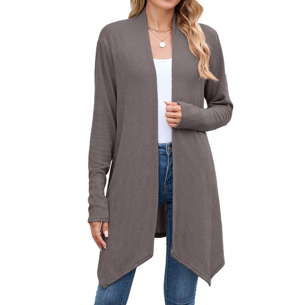 New Women's Long Sleeve Knit Cardigan Solid Color Fall Outerwear For European American Women