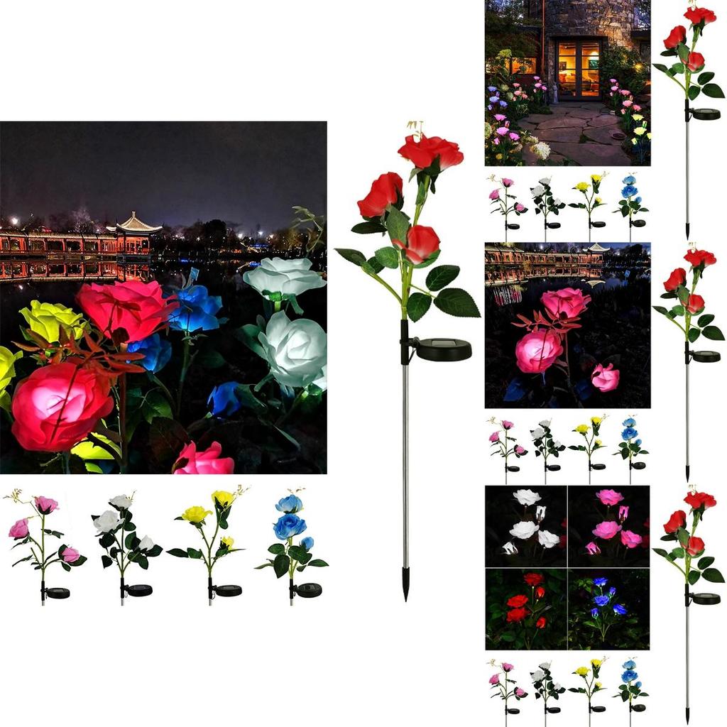 Color-changing Solar Rose Led Lights For Outdoor Garden Pathway Waterproof Lamp
