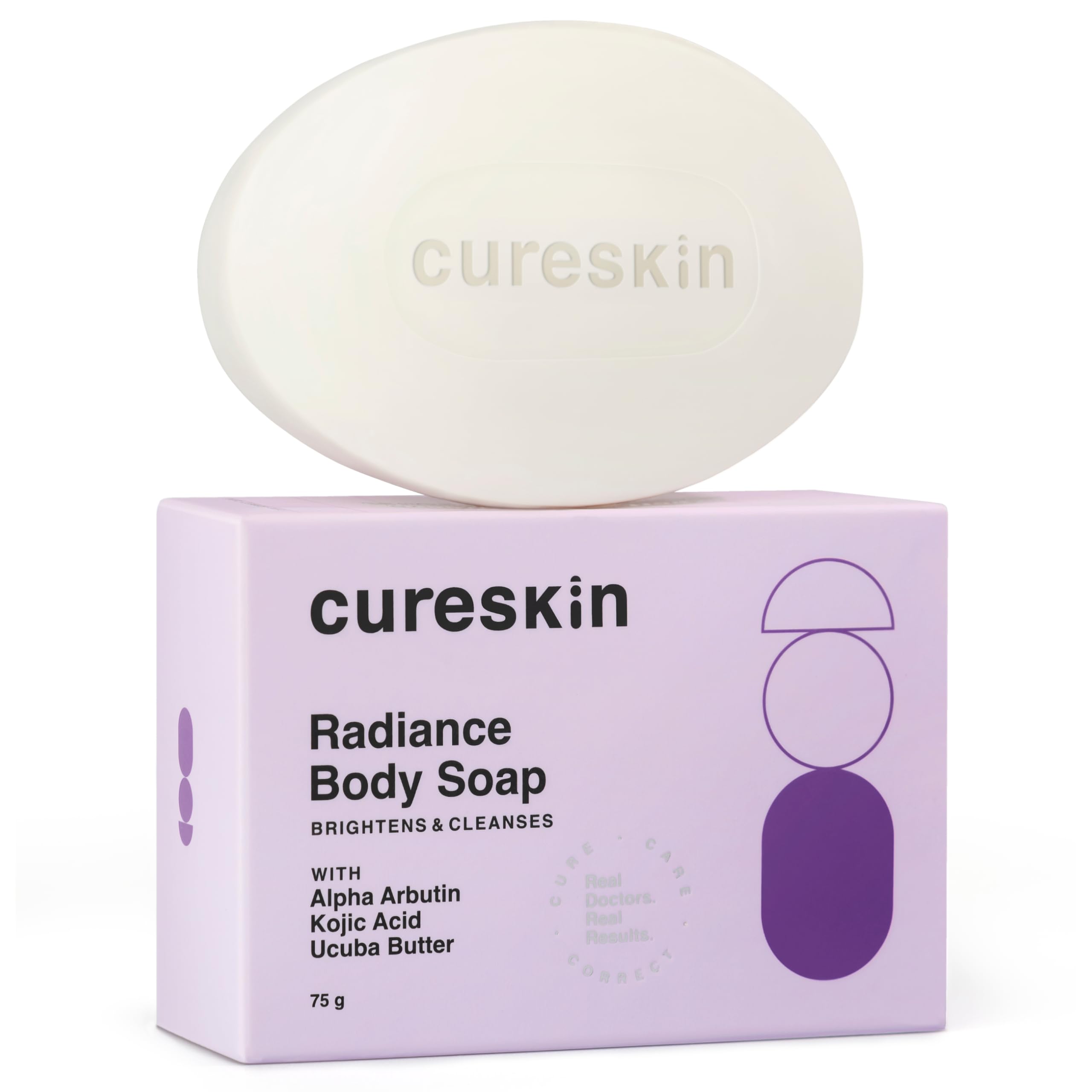 Cureskin Savon Éclat pour le Corps | Pour la Pigmentation & les Dommages Solaires avec de l'Alpha Arbutine, de l'Acide Kojique et du Beurre d'Ucuba | Savon Élimination du Bronzage, 75 g (Paquet de 1) white