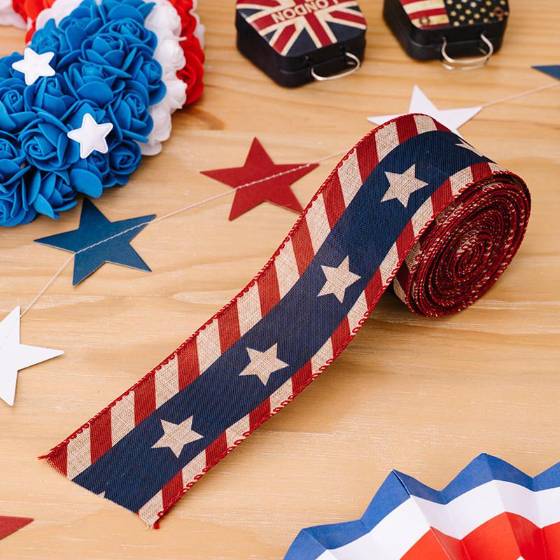 Independence Classic Day Celebration Decor American Fabric Ribbons In Red White And Hues Blue
