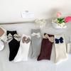 Bow Socks Versatile Stacked Socks Long Season Solid Color Double Needle Cotton Socks Gray Mid-Leg Socks