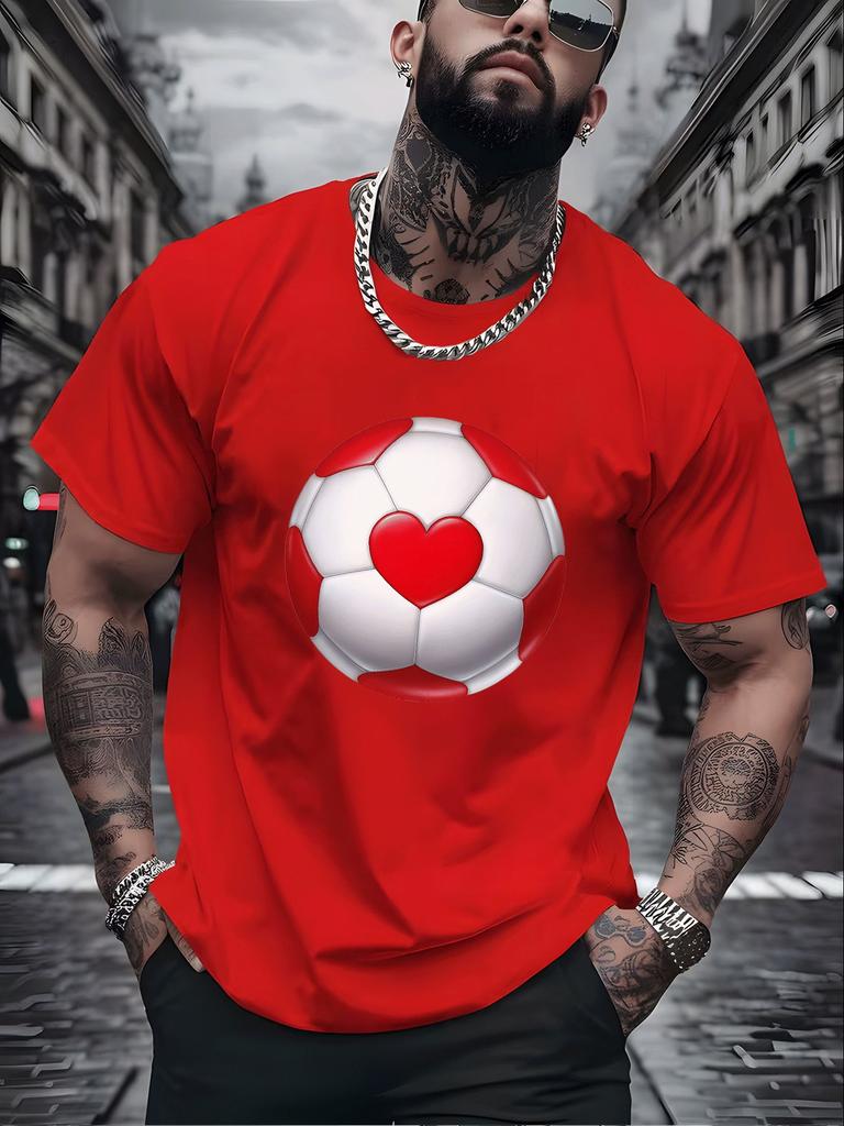 Men Summer Oversized T Shirt Love Heart Football Print Casual Short Sleeve Loose Streetwear Fashion Male Sports Daily Top