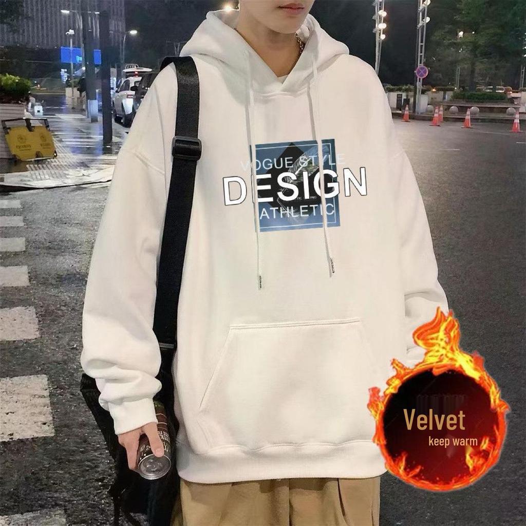 Men's Winter Hooded Sweatshirt: Trendy, Casual, Loose Fit, Plus Velvet