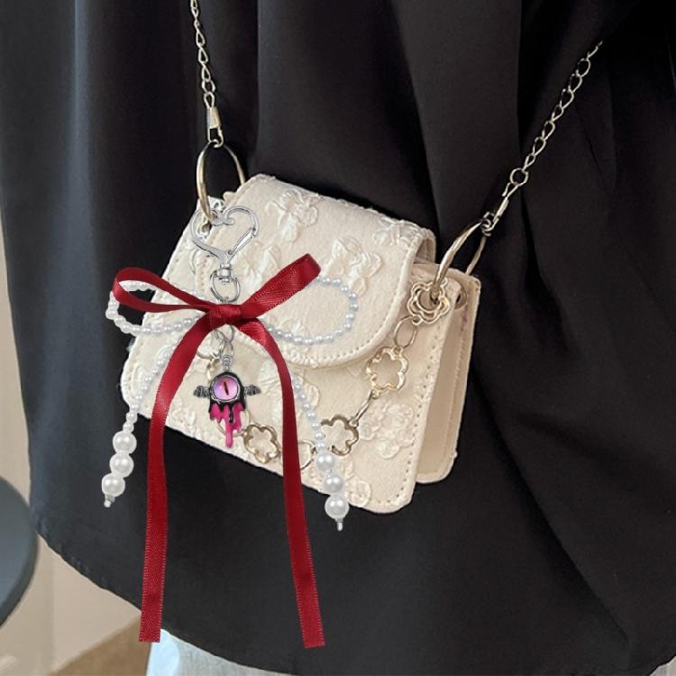 Sweet Ribbon Bowknot Pearls Keychain Charm Fashionable Key Accessory Cuteness Bag Charm Suitable for Keys and Bags