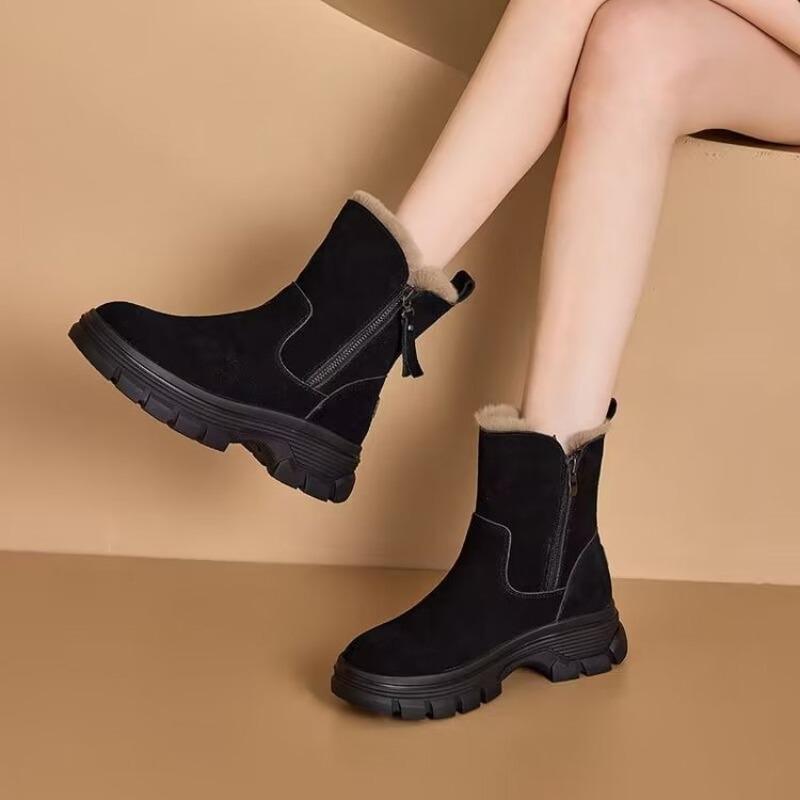 

Fashion Trendy Cotton Boots 2024 Winter New Edition with Velvet Thick Bottom Anti Slip Outdoor Warm Commuter Women s Shoes Zapatos Mujer 35 чёрный