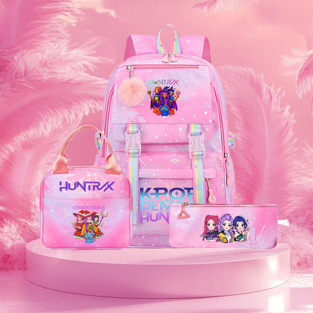 3 Peças/conjunto Mochila Fofa Estampada de Anime Kpop Bolsa de Viagem de Grande Capacidade para Adolescente Menina Menino Mochila Escolar Presente para Criança Rucksack