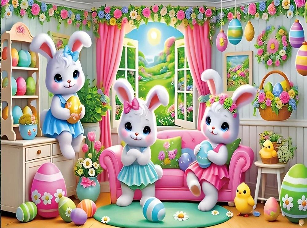 Easter Macaron Pink Cartoon Rabbit Themed Banner Backdrop Children s Birthday Party Home Decoration Photography Backdrop Cloth Vinyl 75X50cm