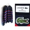 Used Good Condition Made In France LACOSTE AH6788 Crocodile Logo Patch Organic Cotton Border Sweater Knit FR:3 US:S Navy Navy Blue Red