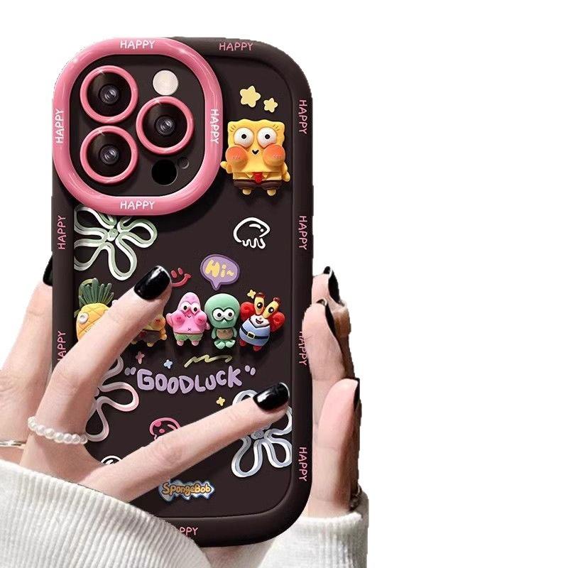 Applicable To Apple 16 SpongeBob SquarePants Mobile Case Cartoon IPhone 15p Skin Feel Diy All Inclusive Protective Case 14
