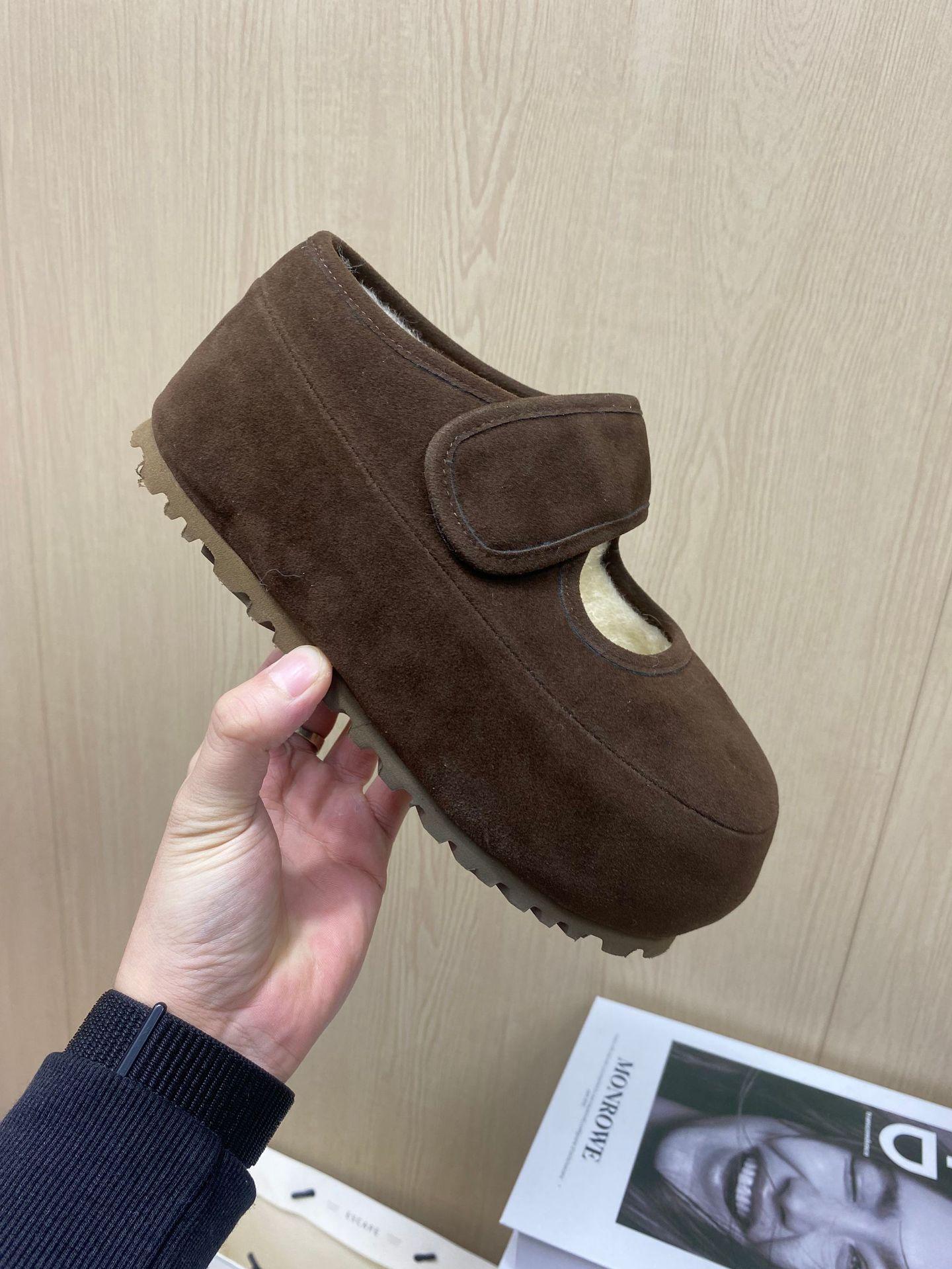 

[В наличии] Ретро туфли Мэри Джейн на толстой подошве на липучках Мао Мао для женщин для ношения осенью и зимой с легким вырезом, бархатные бобы, хлопковые туфли 38