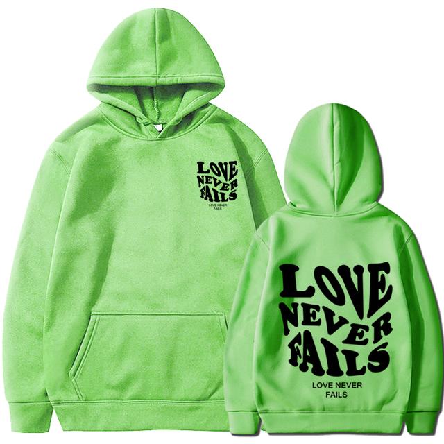 Love Never Fails Print Letter Hoodies Men/Women Sweatshirt Black Autumn Vintage Oversized Harajuku Loose Tops Casual Pullovers