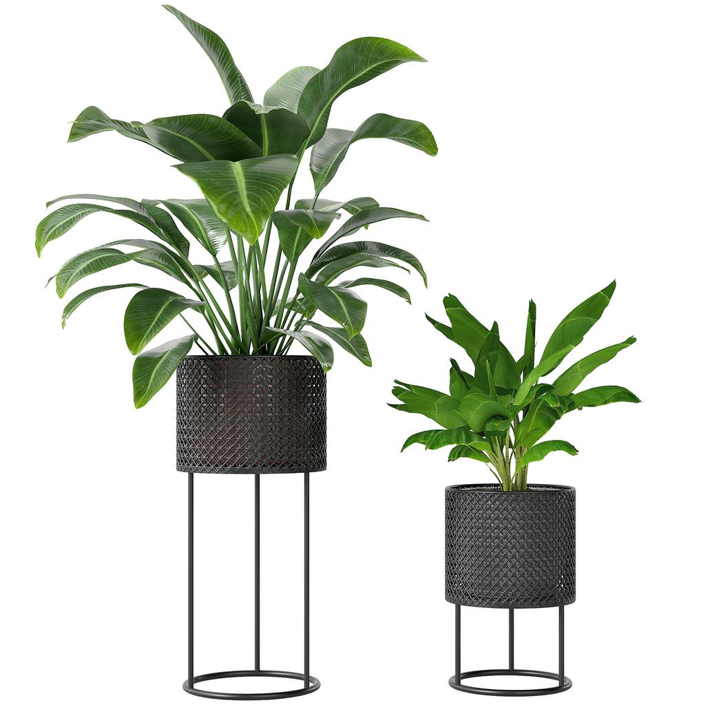 Metal Plant Pots Set of 2 with Hollow Design Flower Planters for Garden Balcony Black