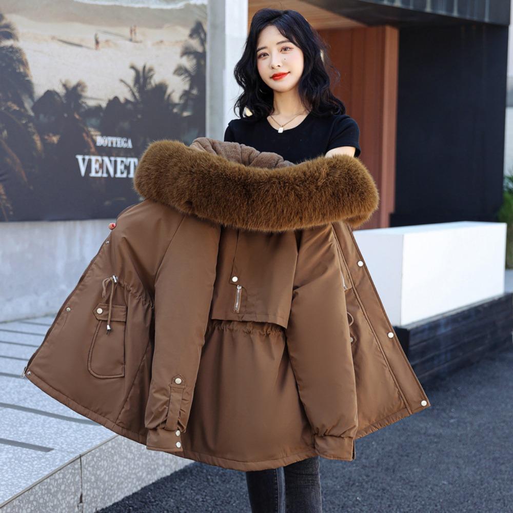 

Fleece pie overcomes Korean version of slim-fit down cotton-padded jacket for women s winter big fur collar cotton-padded jacket XXXL кавовий