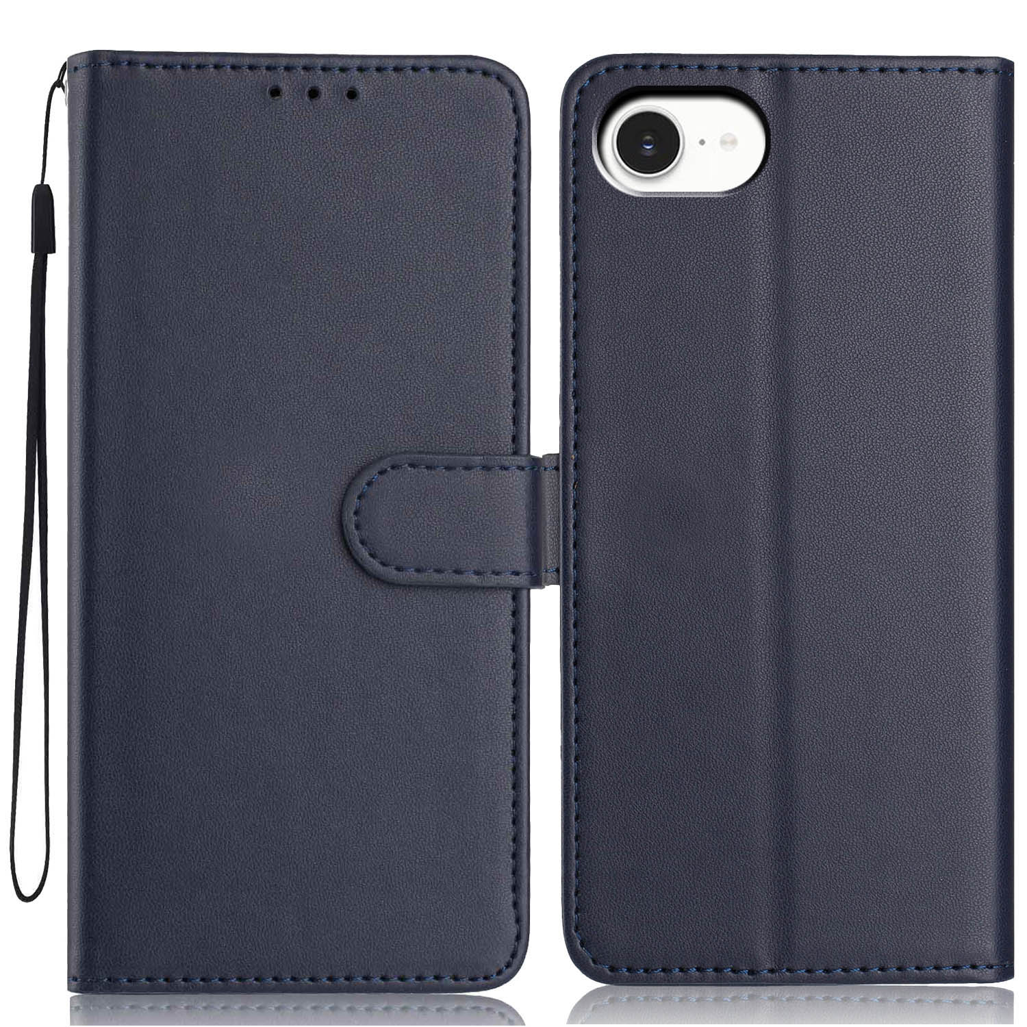 

For iPhone 16e Wallet Case with Strap/Multiple Card Slots Solid Color Leather Stand Phone Cover
