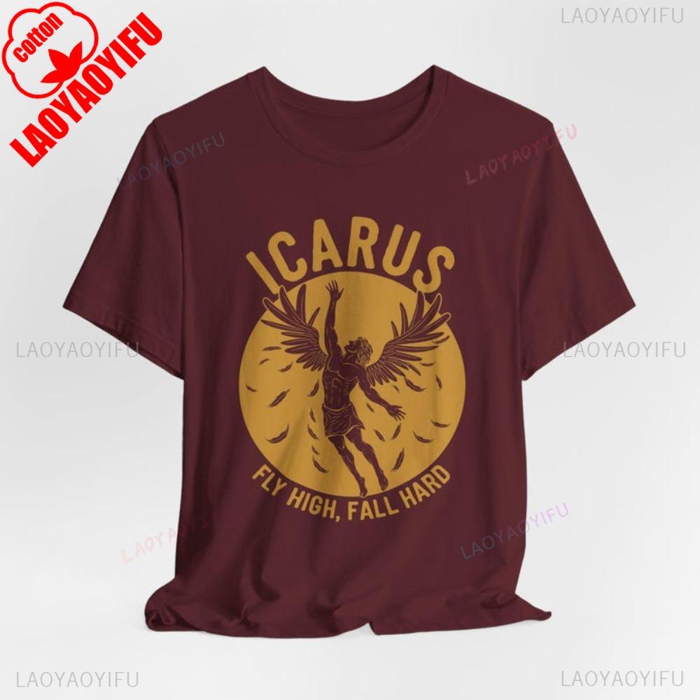 Icarus Fly High Fall Hard Shirt Funny Greek Mythology TShirt Greek Myth Story Tshirt Men Women Crewneck Cotton Short Sleeve S