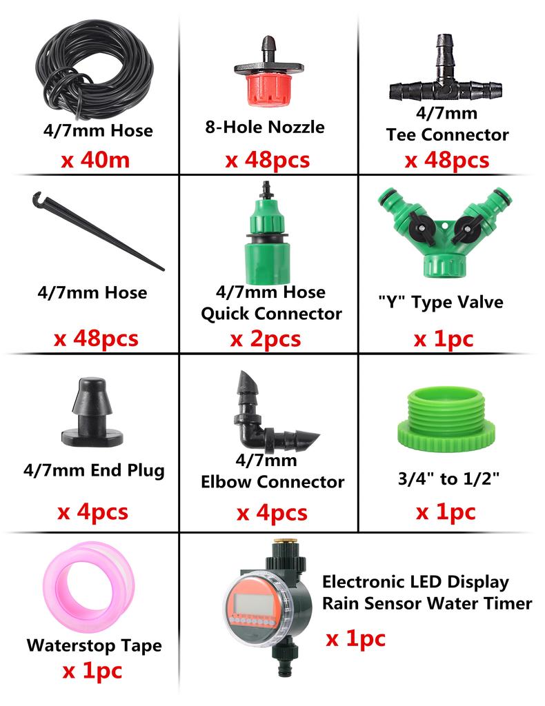 5~40m Automatic Garden Watering System Kit Rain Sensor Water Timer Dripper Irrigation Combination Lawn Potted Watering Supplies