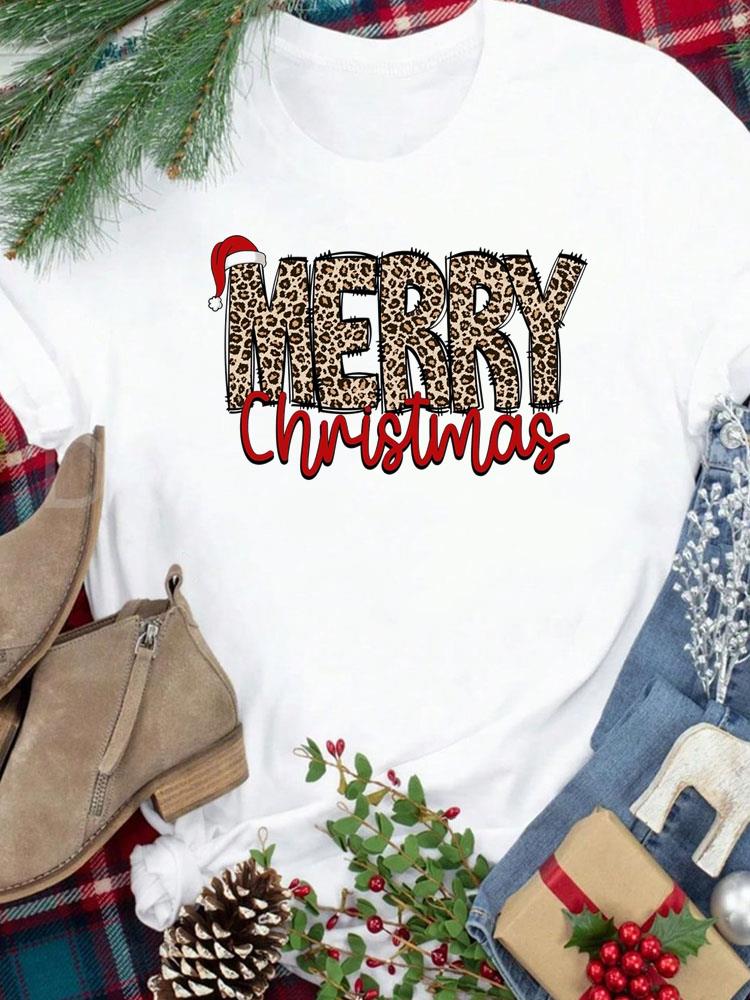 (Asian Size) star trend cute New Year festival Women Print Holiday Tee Top  Merry Christmas Casual Lady Short Sleeve Fashion Graphic T-shirts