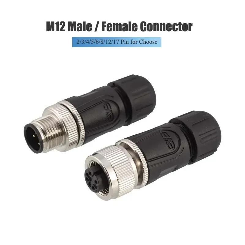 Waterproof IP67 M12 Circle Connector 2 3 4 5 6 8 12 17 Pin Assembly Welding Aviation Plug Industrial Male Female Cable Connector