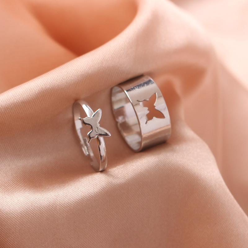 

2pcs/set Butterfly Open Rings for Women bague femme Gold Color Hollow Dinosaur Rings Adjustable Wedding Couple Rings
