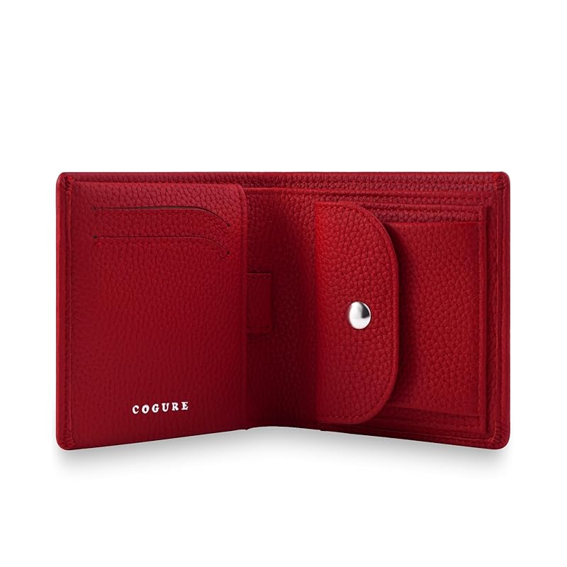 

[COGURE] Kogre wallet bi-fold mini wallet genuine leather shrink calf leather wallet coin purse card holder unisex with gift box COPM07-Red red