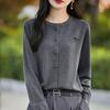 Spring and Autumn's New Hot Diamond Round-neck Knitted Cardigan for Women, Solid Color Loose and Versatile Knitted