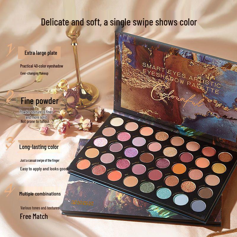 Paletă de farduri de ochi în 40 de culori în tonuri pământii: Nuanțe Mate, Sidefate și cu Sclipici pentru Machiaj Versatil, de Lungă Durată