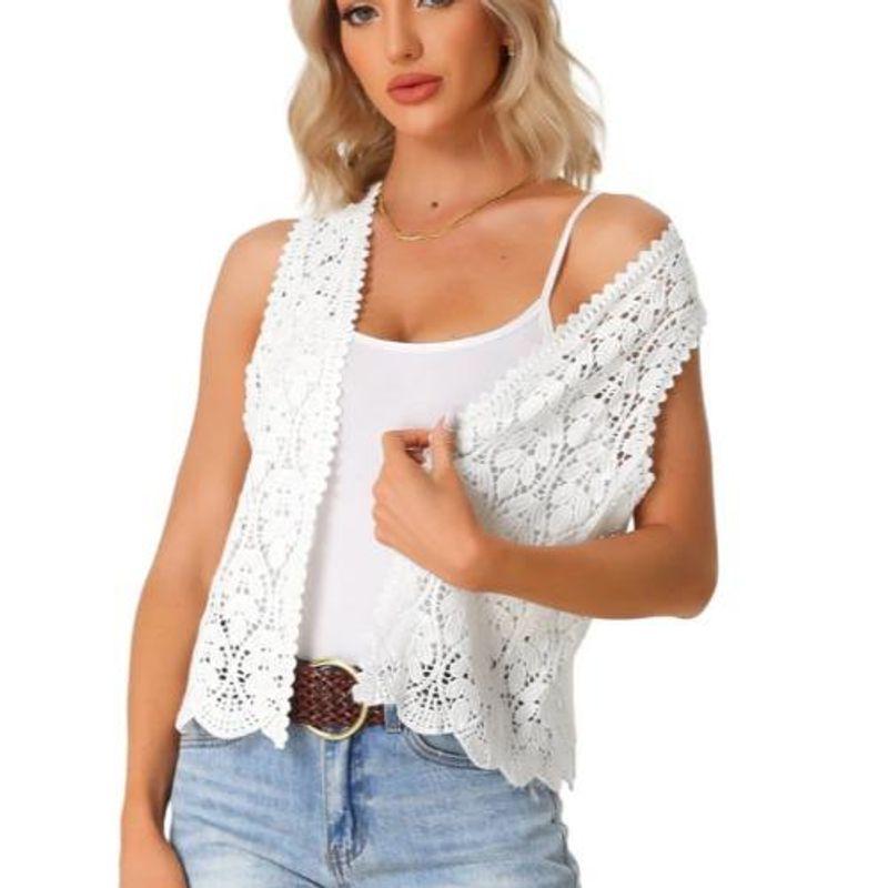 

Модный стиль Лето Новое поступление Маленький Модный Вязаный Крючком Жилет С Вырезами Кардиган Шаль Белый Легче всего сочетать White S