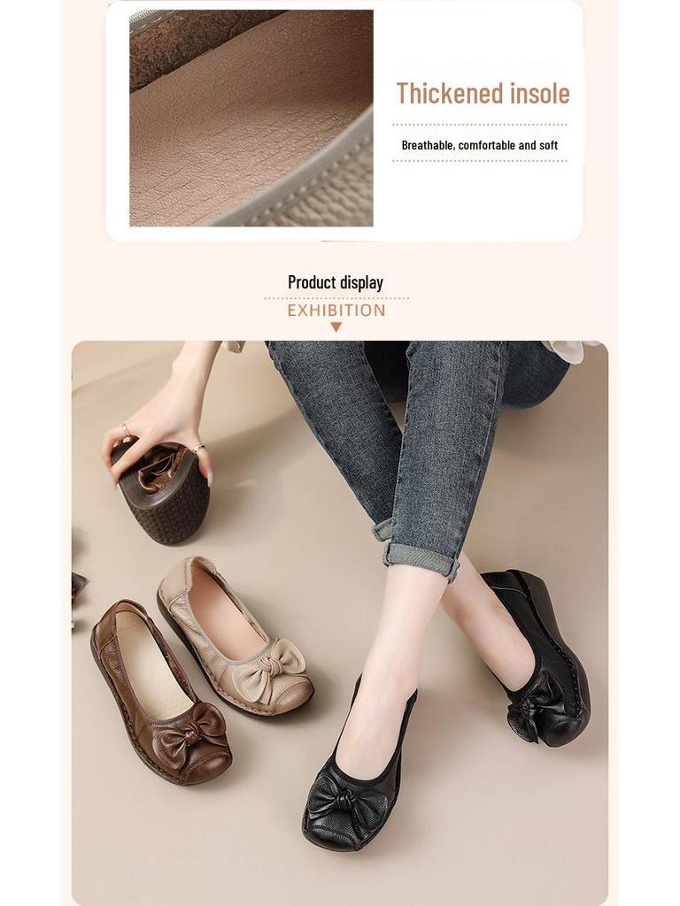 Women's Retro Ethnic Handmade Floral Cowhide Wedge Shoes with Thick Soft Sole