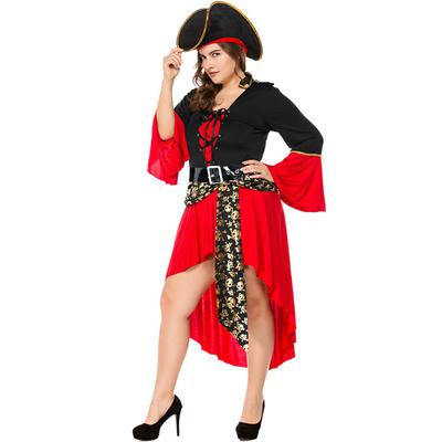 Adult Women Ocean Maritime Explorers Somali Pirate Captain Dress Belt Hat Set Halloween Cosplay Costumes Role Play Outfit