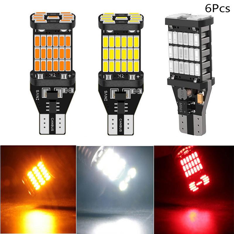 6Pcs T15 W16W 921 912 T16 T10 902 Led Bulbs 45Smd 4014 Led Light Super Bright 1200Lm Replace For Car Reversing Light White