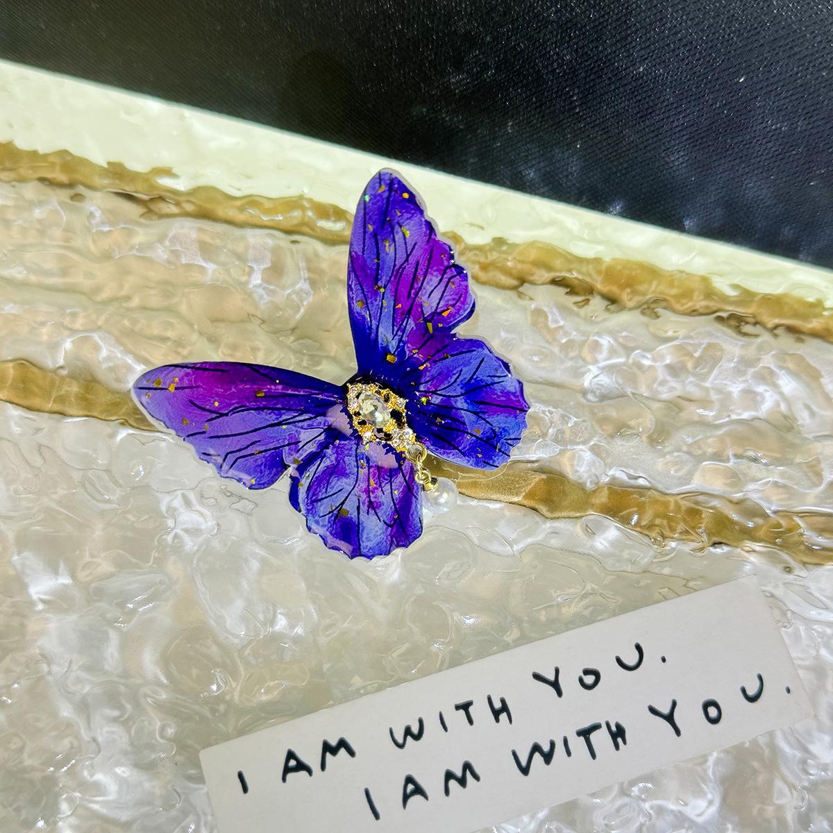 Super Fairy Sweet Atmosphere Gradual Change Butterfly Hairpin, Small Fresh Summer High Sense Pearl Diamond Duck Bill Clip Female