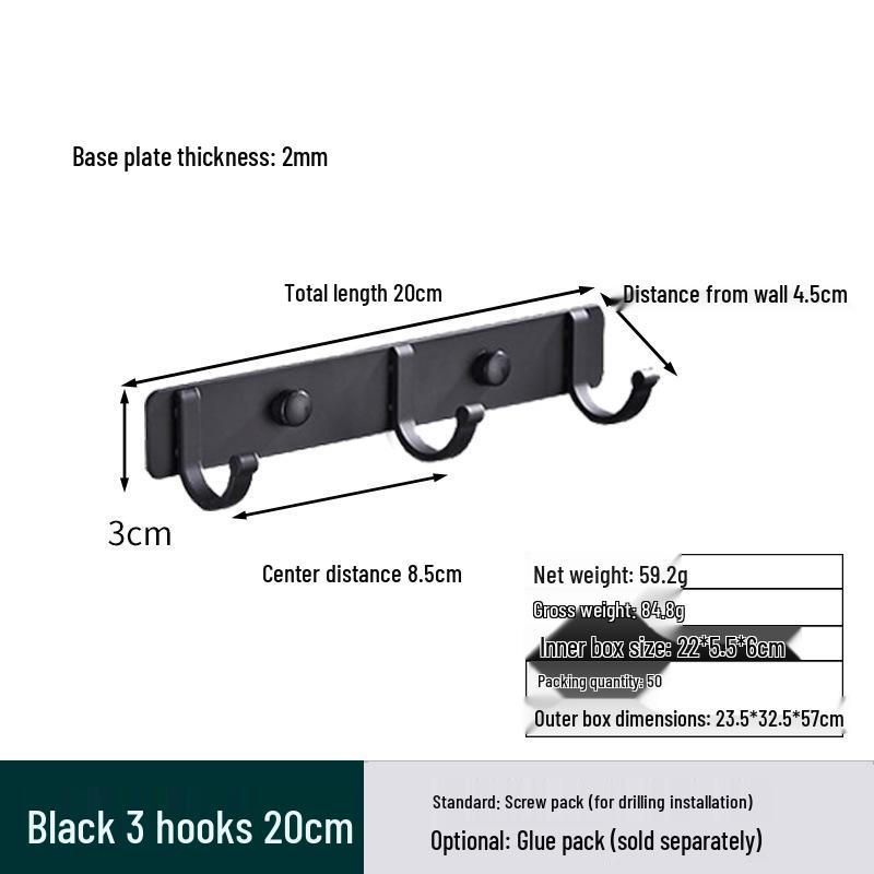Space Aluminum No-Drill Clothes Hook for Bedroom/Bathroom Doors