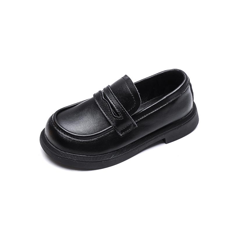 Small Leather Shoes British Style Genuine Leather Black Moccasins Soft Sole Fashionable Children's Single Shoes Baby Shoes