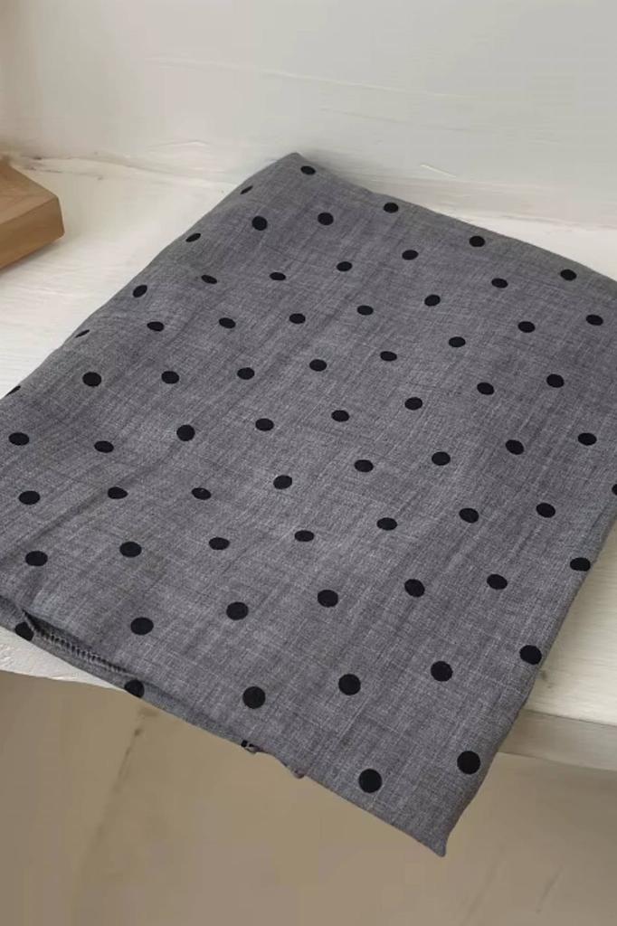 Gray Scarf with Black Polka Dots - 180X90 , Cotton and Polyester