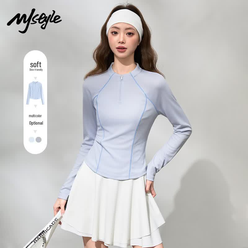 MJ STYLE Women s Half-Zip Quick-Dry Long Sleeve T-Shirt S
