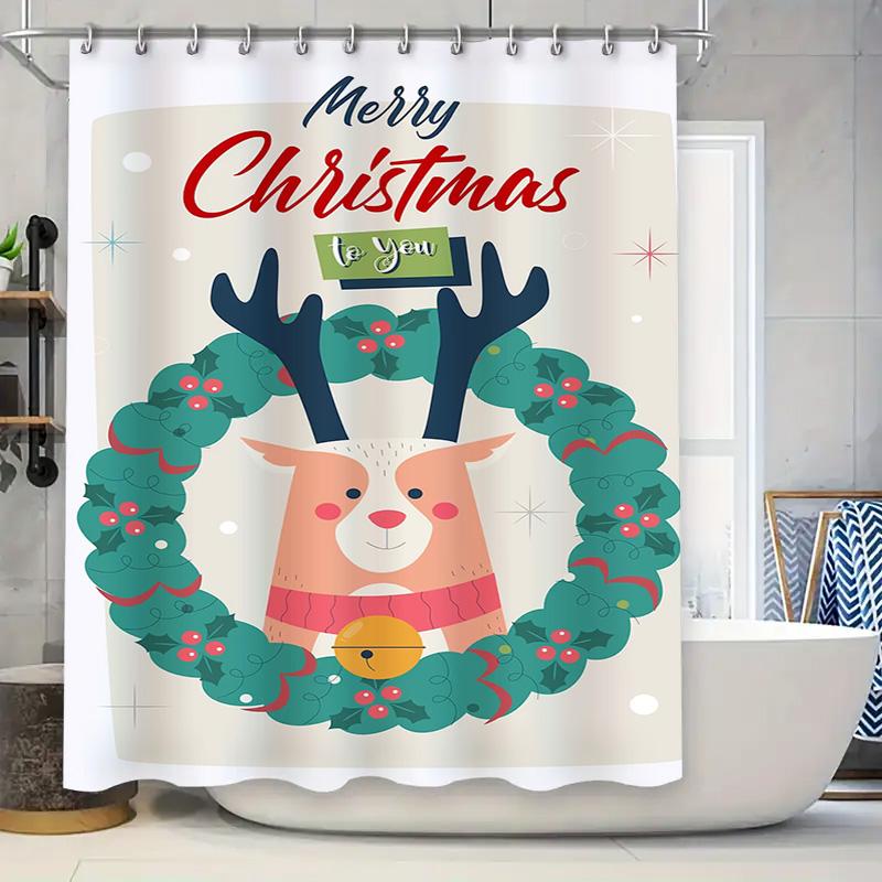 Tuniu Charmante Weihnachts-Badezimmerdeko Festlicher Feiertags-Duschvorhang Niedliches Rentier-Design Wasserdichtes Gewebe Lustiger Wohnraum-Akzent