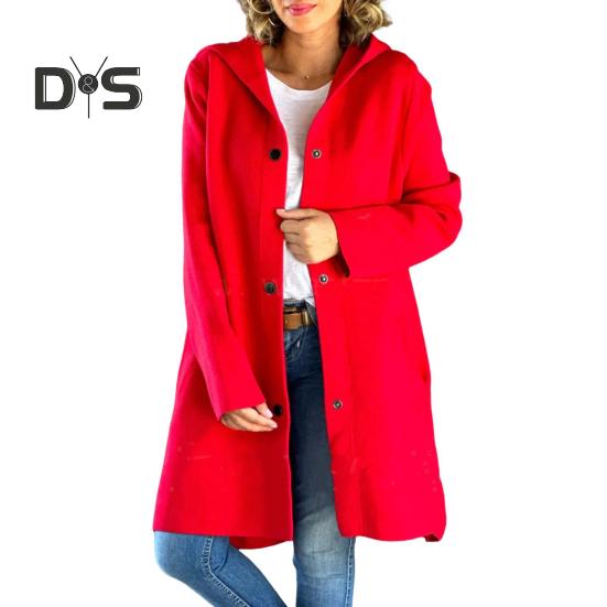 

Осенне-зимняя женская шерстяная куртка с капюшоном, средней длины, с украшением в виде кольца на спине, однобортная, с длинными рукавами, однотонная, для ежедневных поездок на работу, пальто M