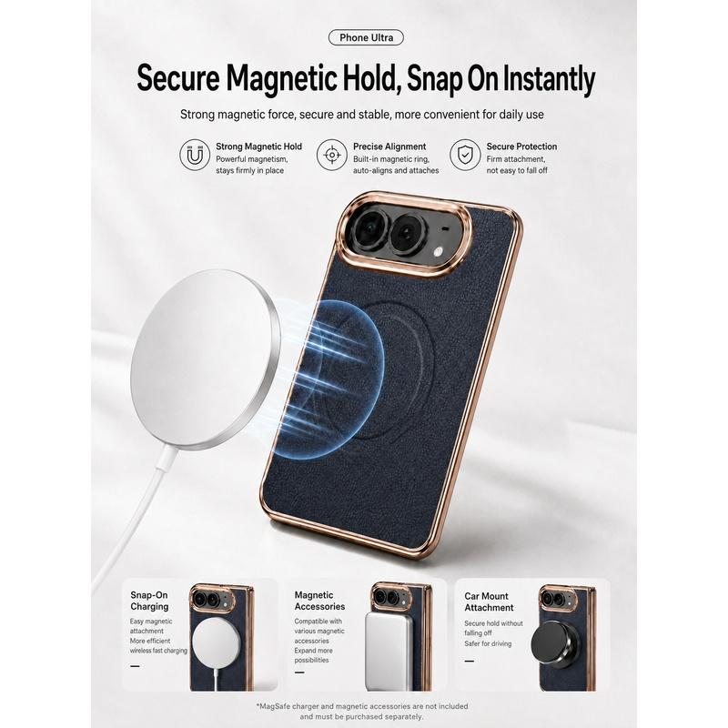 For IPhone Ultra Fold 5G Case Luxury PU Leather Skin Magnetic MagSafe Protective Back Cover Case