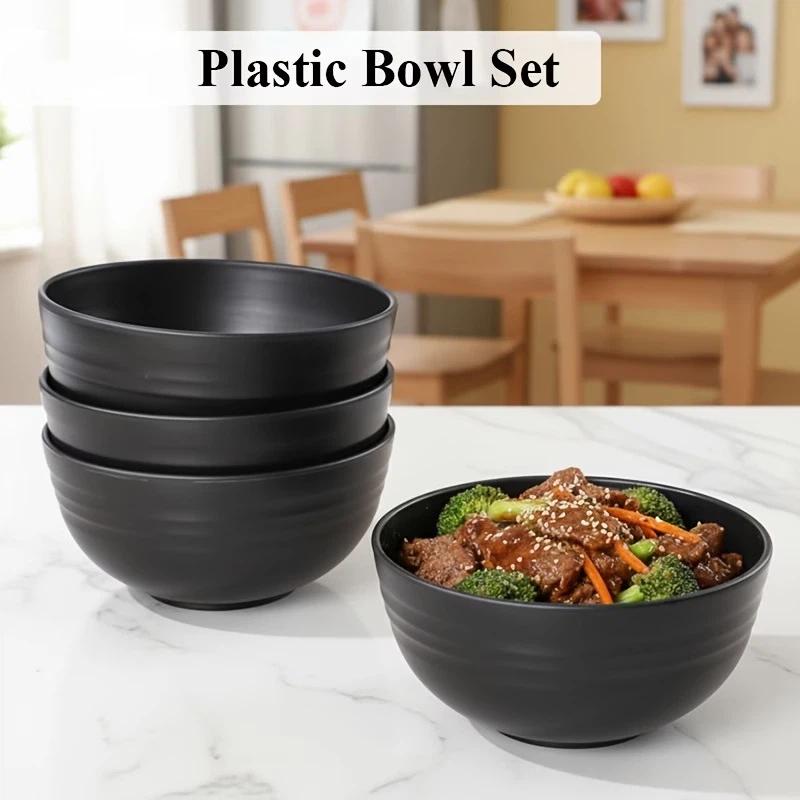 4/6/8Pcs Black Unbreakable Plastic Bowls Fruit Salad Bowl Microwave Dishwasher Safe Home Kitchen Daily Use