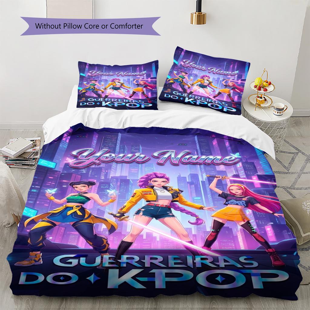 Name Custom Demon Hunters Kpop Pattern Bedding Set Quilt Cover Pillowcase Home Decor Gift (1 * duvet cover + 2 * pillowcase, without core)