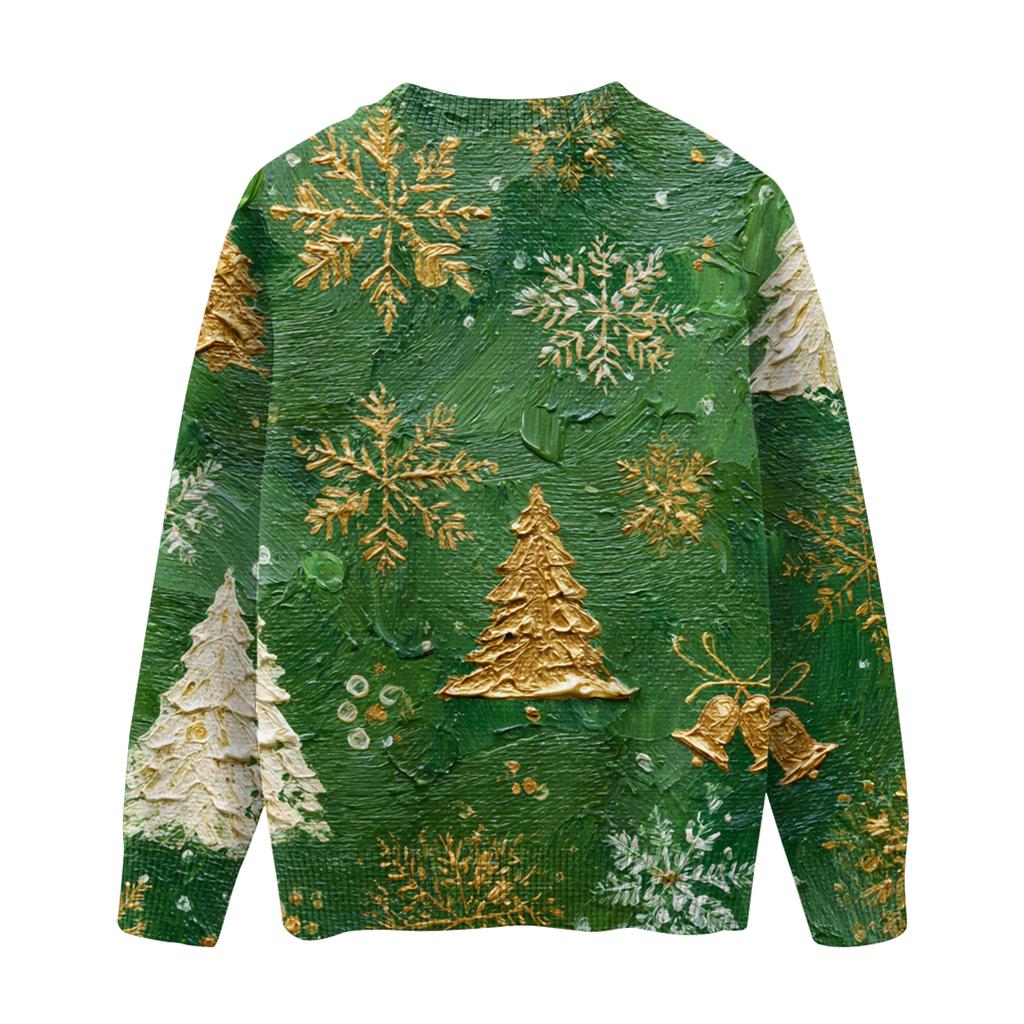Ladies' Fashionable And Casual Christmas Cute Printed Round Neck Long Sleeved Knitted Yarn