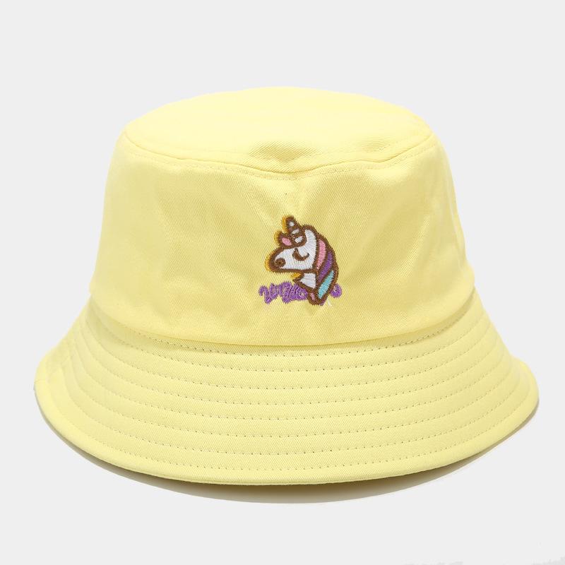 Hat female summer cute cartoon unicorn bucket hat male student letter embroidery basin hat tide visor