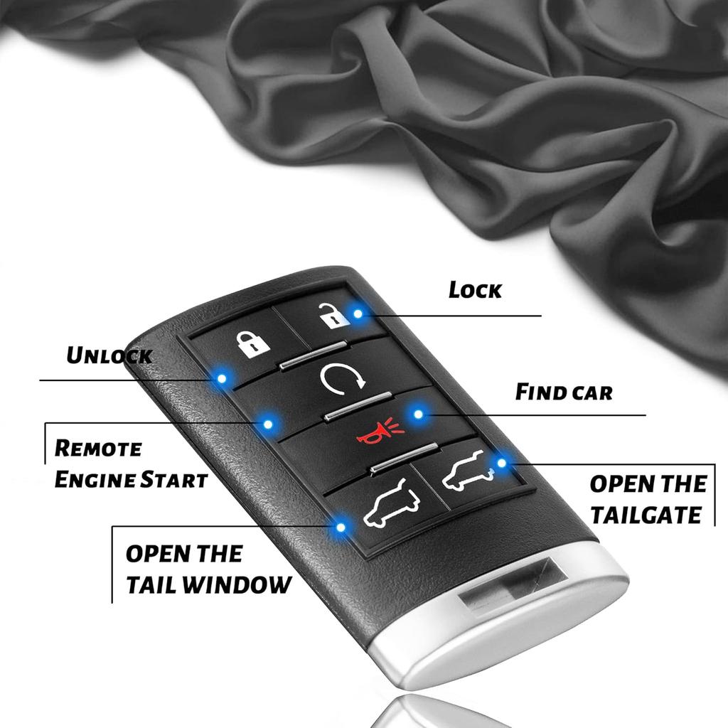 VOFONO 6 Buttons Key Fob Replacement Keyless Entry Remote Compatible with Cadillac Escalade ESV EXT 2007-2014 FCC ID: OUC6000066 850K-6000066