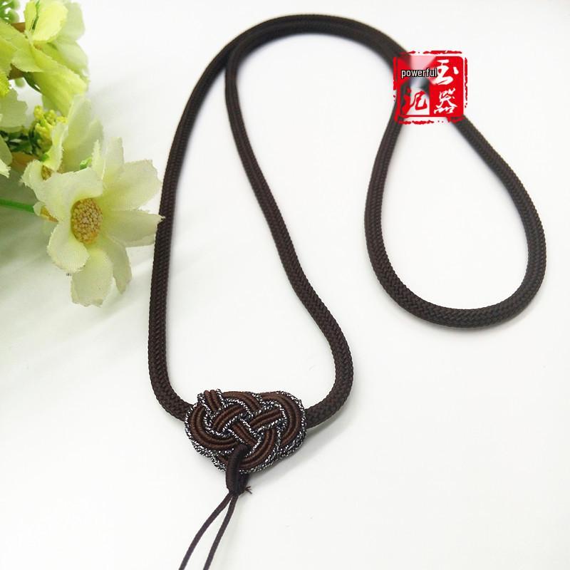 Ethnic Style Gold Jade Pendant Necklace with Handmade Chinese Knot Lanyard