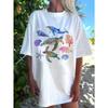 Marine Animals Whale and Turtle Printed  Women's Casual Crew Neck Short Sleeve White T-shirt Summer Women T-Shirt