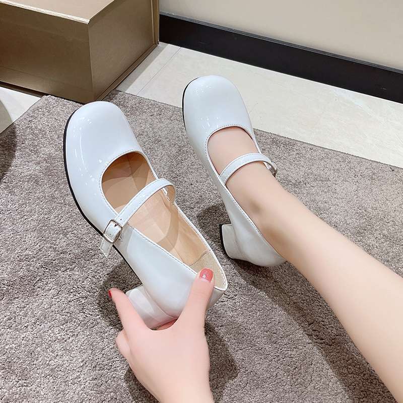 Vintage Mary Jane Leather Shoes Women's French Round Head 2025 Spring and Summer New High Heels Fairy Style Small Leather Shoes Flat Bottom